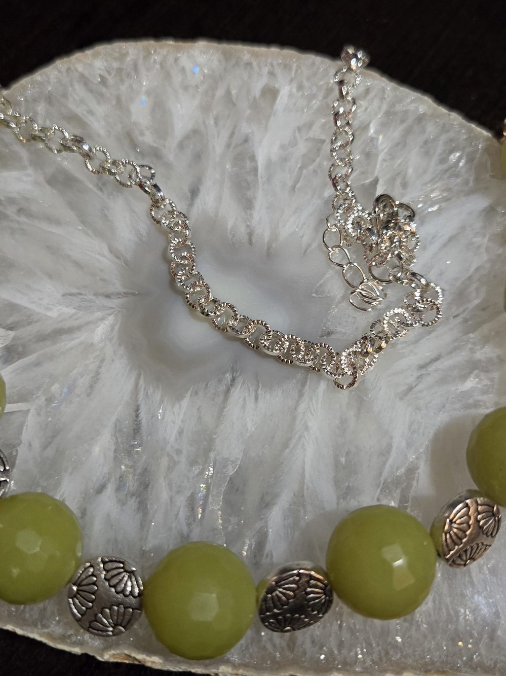 Faceted Lime Jade Necklace With Silver Tone Accent Beads - Picture 3 of 4